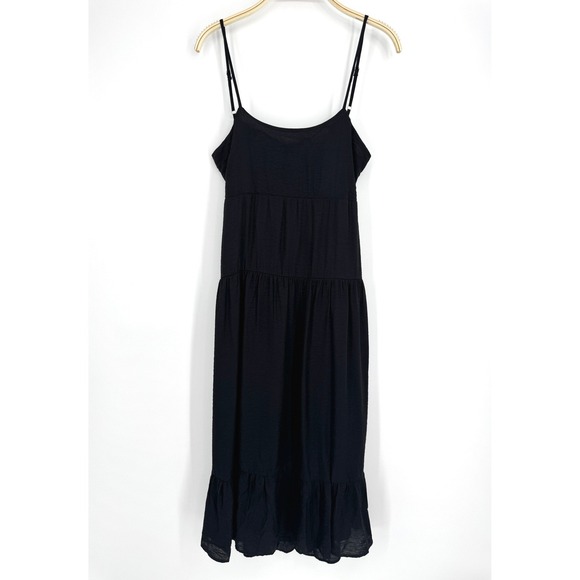 Moon River Open Back Maxi Dress Medium Black Strappy Ruffle Hem Elegant Chic - Picture 4 of 14